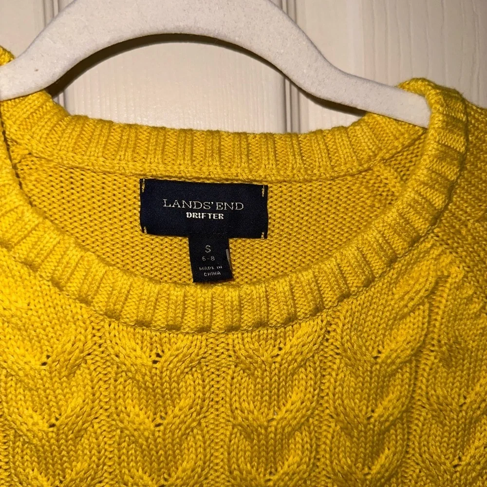 Lands' End drifter Yellow Cable Knit Sweater S winter fall NWOT